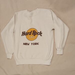 Hard Rock Cafe New York White and Yellow Crewneck Sweater